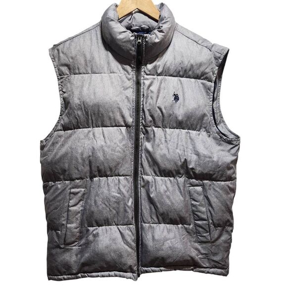 U.S. Polo Assn. Gray puffer vest logo Large - Picture 1 of 8